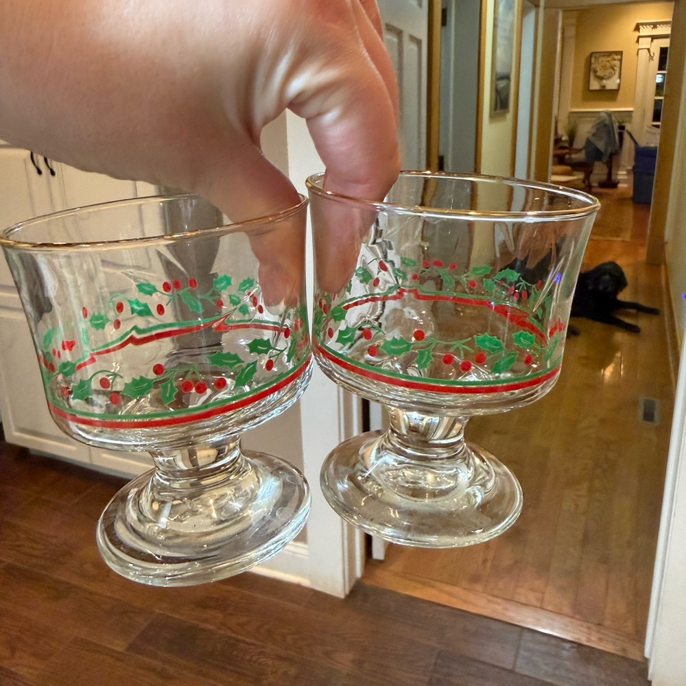 Vintage Arby’s 1980s Festive Holly Glass Dessert Cups - Green & Red